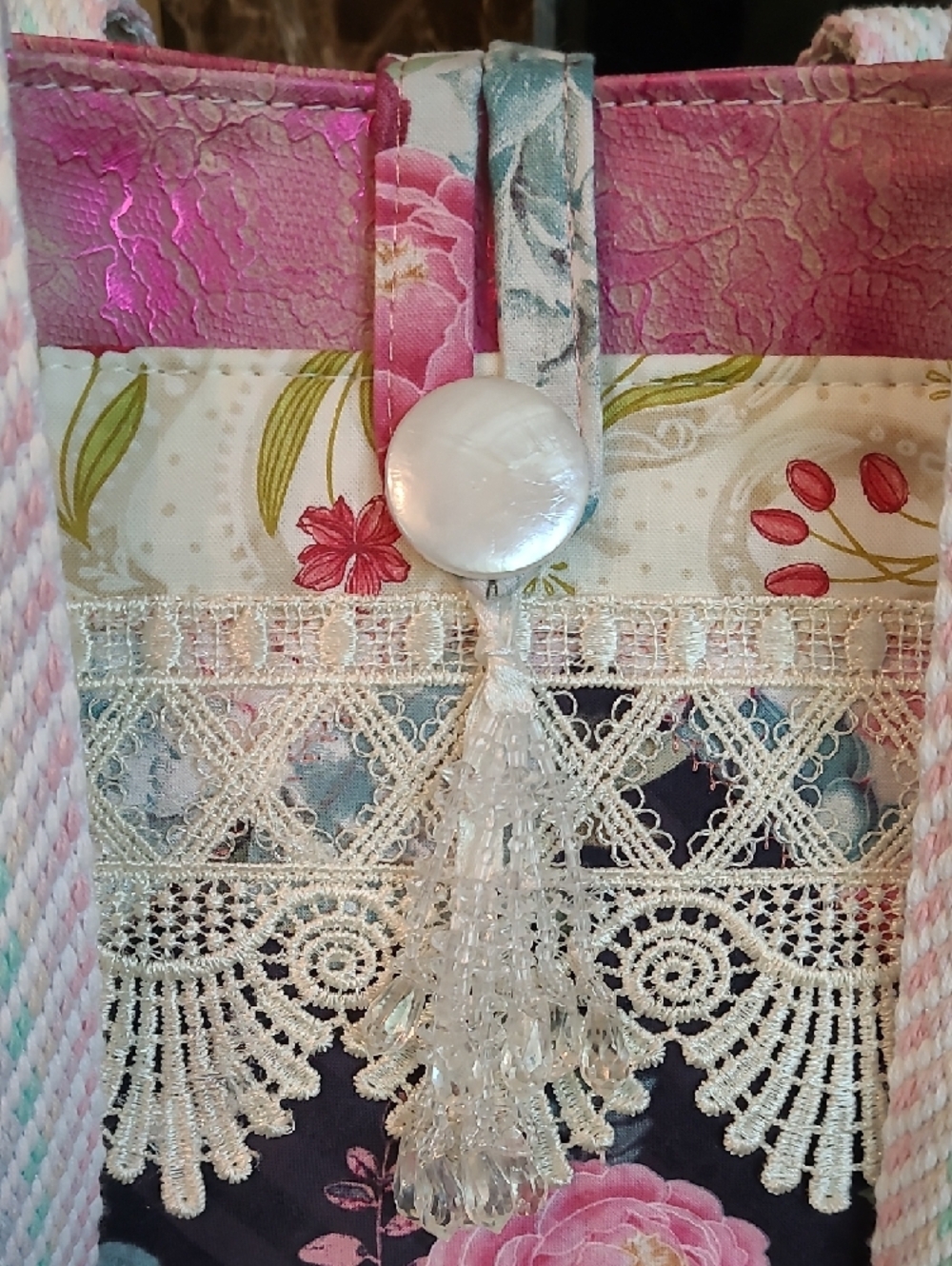 Handcrafted Artisan Made Quilted Shabby Chic Victorian Lace Tote And Small Bag - Picture 3 of 10